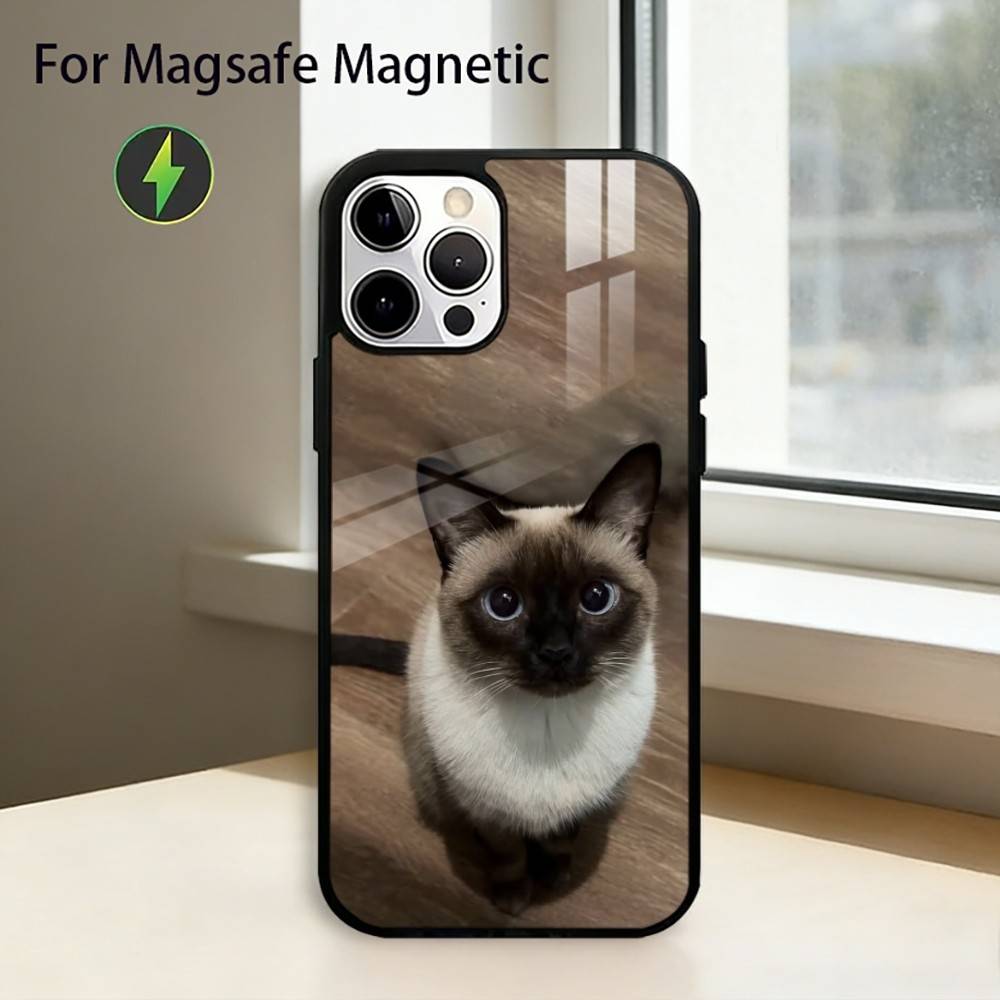 Cute Siamese Cat Phone Case For iPhone17,16,15,14,13,12,11 Plus,Pro Magnetic For Magsafe Wireless Charging