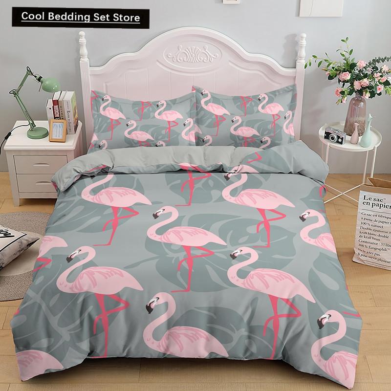 Комплект постельного белья с принтом 3D фламинго размера King Queen, розовый с изображением животных, пододеяльник с наволочками, 2/3 шт., полиэстер, пододеяльник
