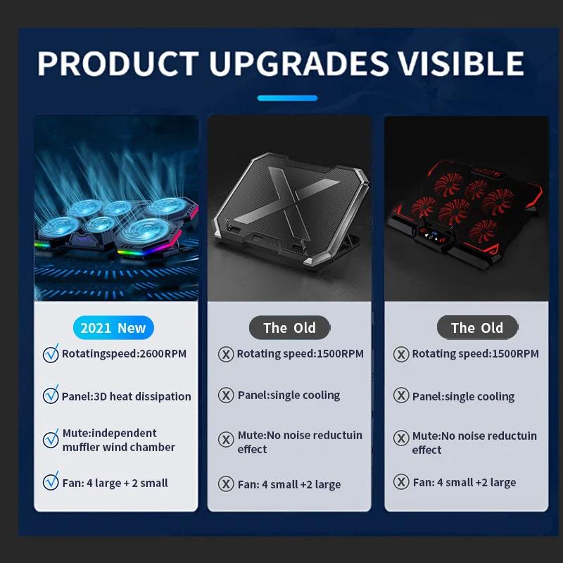 RGB игровая подставка для ноутбука с воздушным охлаждением, подставка для ноутбука с 6 вентиляторами, охлаждающий вентилятор, базовый костюм для ноутбука 12-17 дюймов