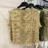 1116 Summer New Women's Embroidered Hook Hollow Sleeveless Shirt Women's Edge Back Button Vest Top
