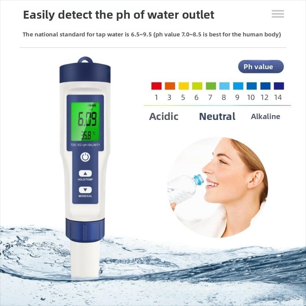 Multi-Parameter Water Quality Tester 5 in 1 Salinity Meter Digital TDS Meter for Hydroponics