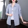 Long Sleeve Turn-down Collar Blouses Intellectual Pockets Spring Summer Thin Button Loose Striped Office Lady Women's Clothing