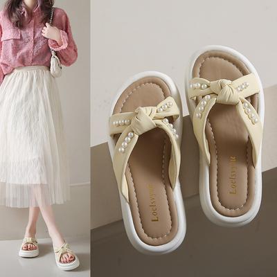 Тапочки женские летние феи уличные модели жемчужные толстые повседневные пляжные сандалии тапочки модные женские летние дышащие туфли