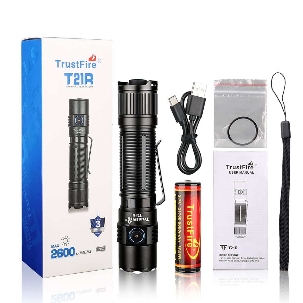 Trustfire T21R Перезаряжаемый Светодиодный Военный 2600 USB 5 Регулируемый IPX8 Уровень Заряда Батареи Алюминиевый Сплав Идеально подходит для Ночи Ночного Времени Питания Катастроф и Эвакуации