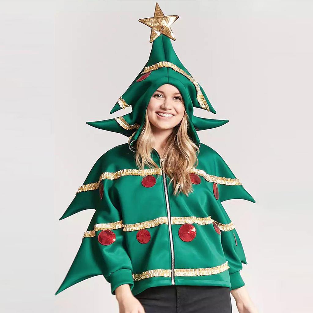 Women's Christmas Tree Hooded Cape Adult Cosplay Costume