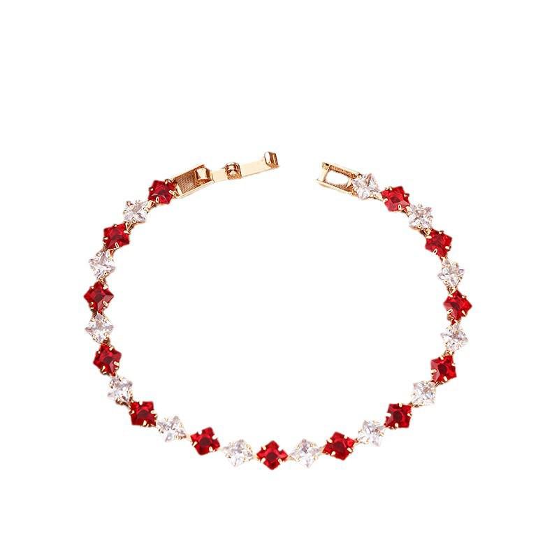 Браслет из позолоченного металла с разноцветным цирконом для женщин - Ювелирное изделие класса люкс с раскладывающейся застежкой