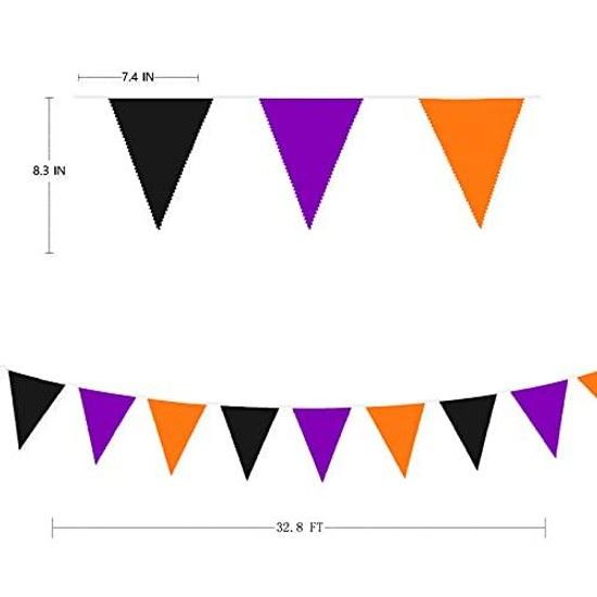 PinkBlume Black Orange Purple Triangle Flag Fabric Garland Banner Party Decoration Approximately 10m Halloween Flags Pennant Outdoor Birthday 100 Days