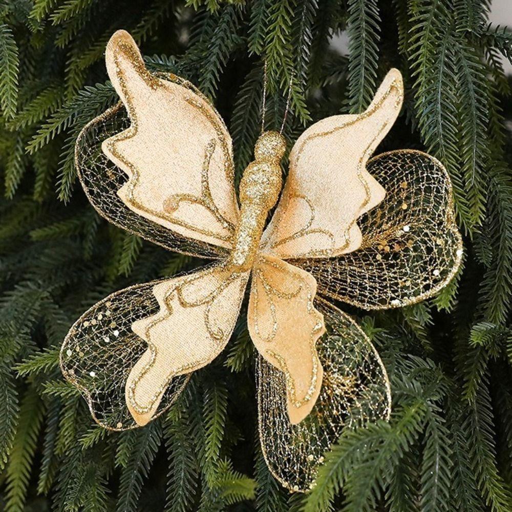20cm Christmas Butterfly Ornament Glittered Vibrant Colors 3D Butterfly Decoration Fabric Decorative