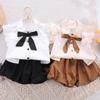 2025 Summer Trendy Girls' Two-Piece Set: Ruffled Sleeve Shirt & Bloomers