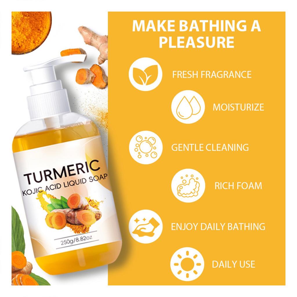 Curcuma Kojic Жидкое мыло 250 мл Очищающий гель для душа для тела Деликатная пена Нежный гель для душа
