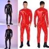 Mens Long Sleeve Bodysuit Jumpsuit Stand Collar Patent Leather Shiny Catsuit Party Clubwear