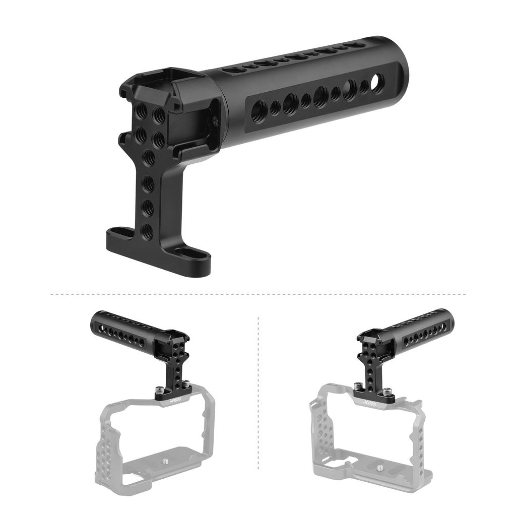 Universal Camera Cage Top Handle Grip with 1/4 Inch 3/8 Inch Threaded Screw Holes Cold Shoe Mounts