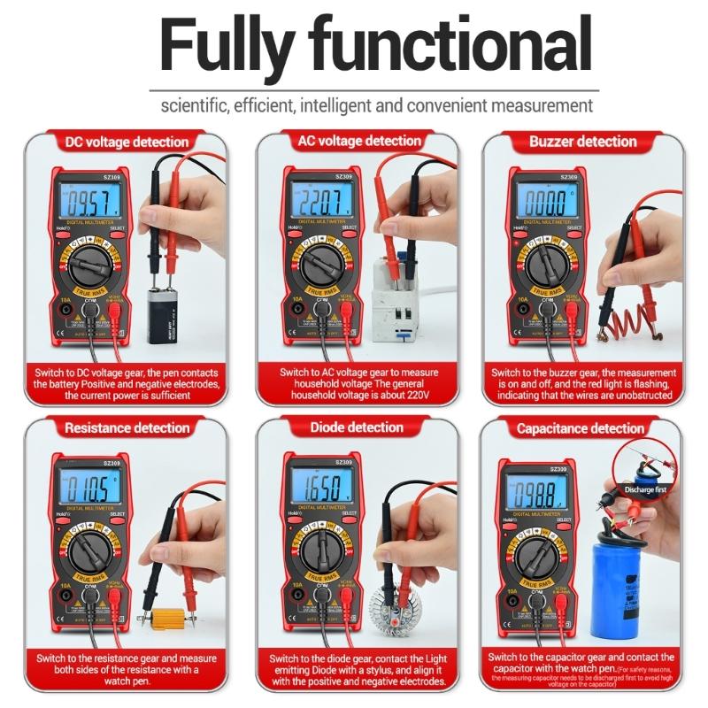 SZ309 Тестер напряжения и тока 1999 отсчетов Мультиметр Мультитестер с подсветкой Зуммер Омметр Вольтметр