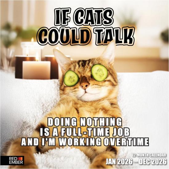 RED EMBER If Cats Could Talk 2026 Wall Calendar 12 Month | 12" x 24" Open | Thick & Sturdy Paper | Holiday Gift | Meme Kids Kitten Funny Cat Calendar