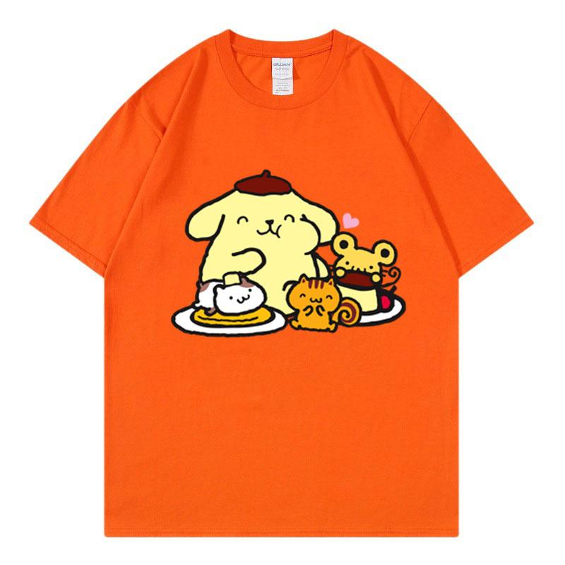Cute Pompom Purin Women T-shirt Summer 2025 Cartoon New Short Sleeve 100% Polyester Tee Shirt Tops Cartoon Anime Couple Clothing