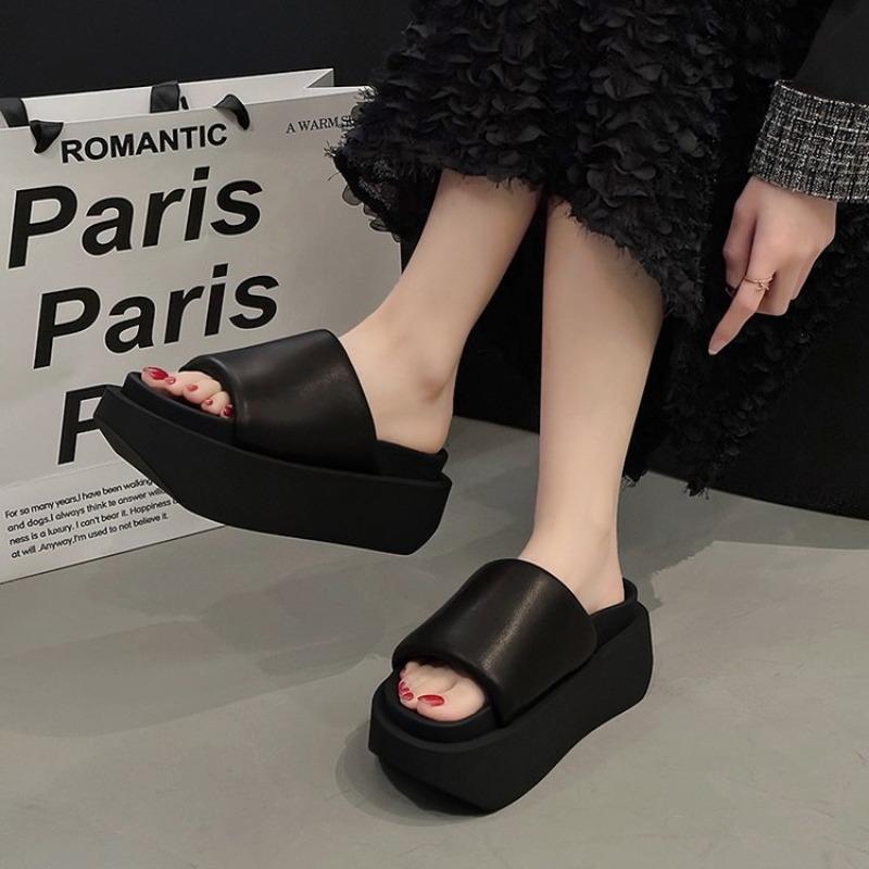 2024 Summer Height Increasing Women Slipper Fashion Open Toe Slip On Sandalias Ladies Elegant Outdoor Beach Platform Slides