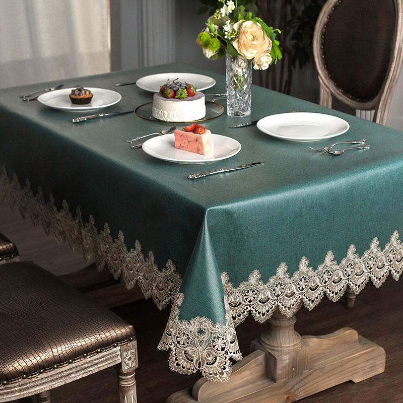 Lace Soft Rectangular Dinning Table Cover Waterproof Party Kitchen Green Tea Tablecloth Square Oilproof Decorative