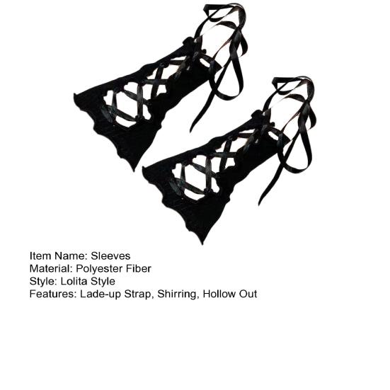 1 пара женских рукавов JK Lolita Style Hollow Out Lace-up Shirring Edge Fingerless