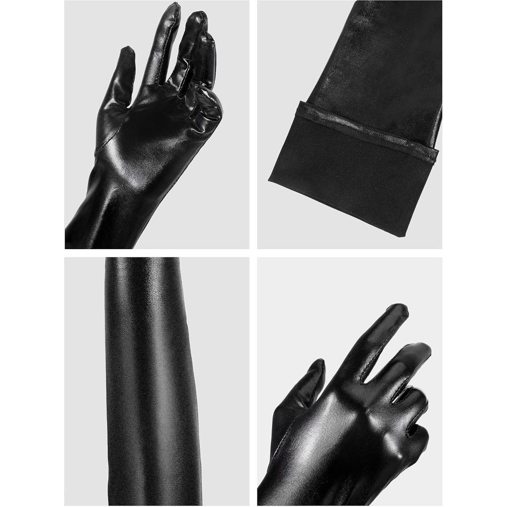 Women's Carnival Halloween Costume | Elastic Spandex, Shiny Wet Long Gloves, Thigh High Stockings