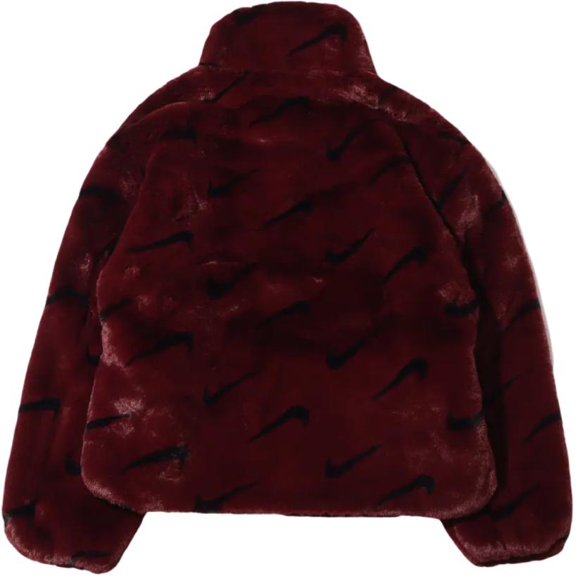 Nike Womens Printed Faux Fur Jacket (Asia Sizing) Burgundy Crush Women Streetwear DQ6843-652