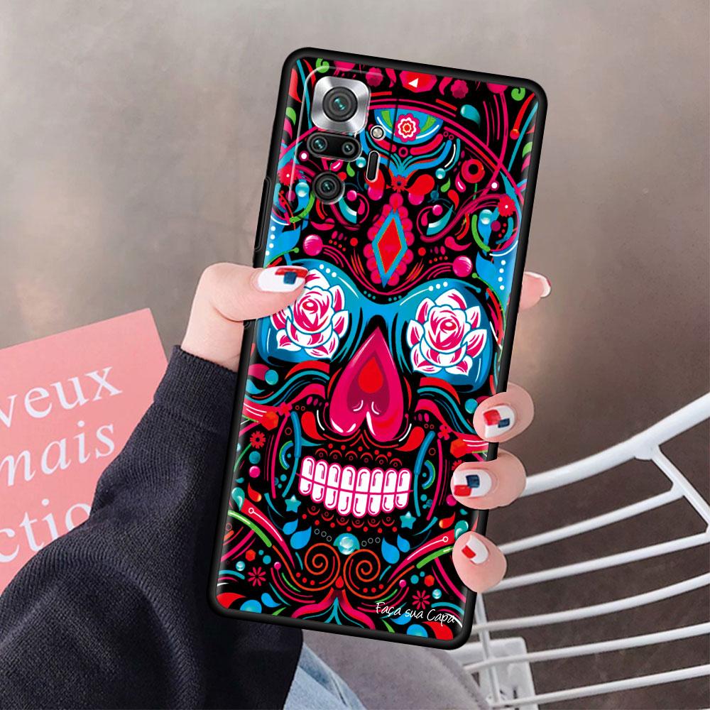 Fitted Soft Case For Xiaomi Redmi Note 9S 9 10 8 Pro 9A 13 12 12S 12C 10C 9i Capa Tpu Mexican Catrina Skull Girl Phone Cover