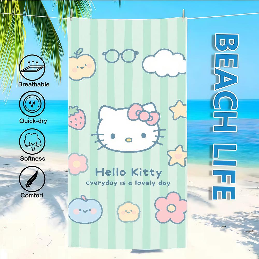Towel Textile H-HelloS-ES Bathrobe Beach Quick-Drying Fresh K-KittyS-ES Lightweight Green Portable Camping SRO Swim Pool Travel