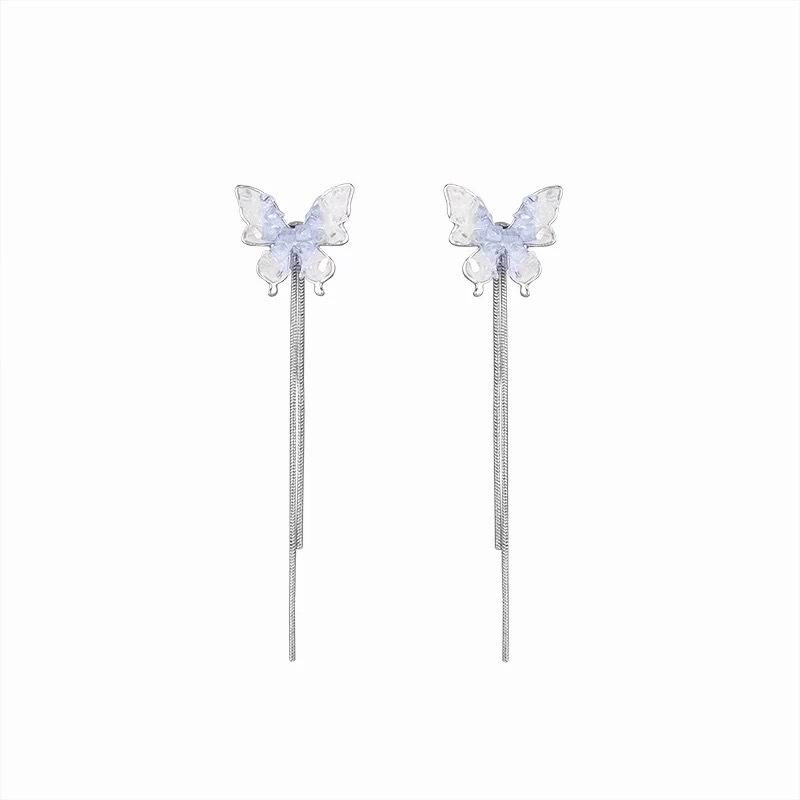 No earrings, blue crystal butterfly silver earrings, mosquito coil disc earrings, thin big stud earrings, women's fringed earrings, advanced sense