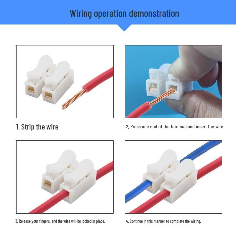 Copper Self-Locking Push-in Quick Connect Terminal Block, 2 In/2 Out, CH-2, No Tape Required, Reduced Leakage Risk