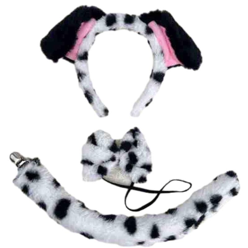 Halloween Dog Cosplay Costume Dog Ear Headband Tail Nose Bowtie for Kids Gift F0S4