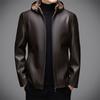 Новая кожаная куртка с капюшоном для мужчин Зимняя Утепленная Бархатом Утолщенная Для среднего возраста Папа Деловая Повседневная Кожаная куртка