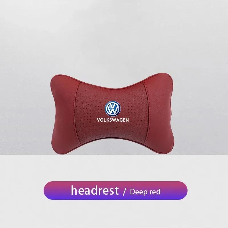VW Car Leather Headrest Seat Head Support Neck Pillow For Volkswagen Polo Golf GTI CC Tiguan Arteon Passat Jetta Touareg ID.3