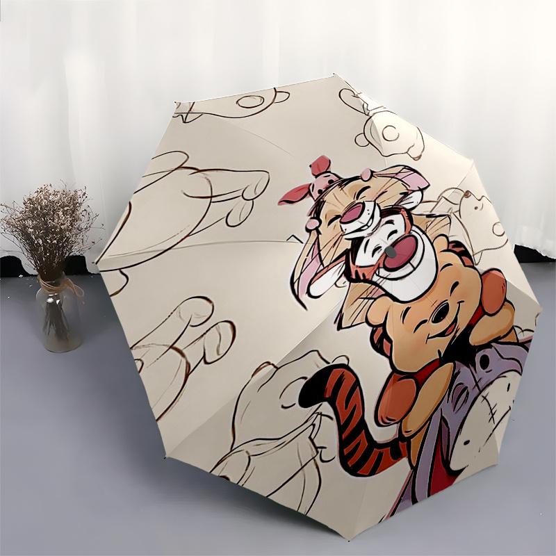 Winnie and friends Themed Travel Umbrella-8 Ribs Automatic Opening and Closing, Portable Folding Design, Compact and Stylish Umbrella Suitab