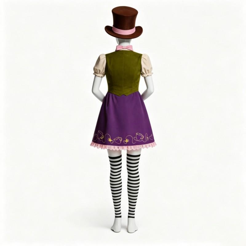 Alice In Wonderland Cosplay Costume Mad Hatter Dress Set Halloween Party Outfit Women