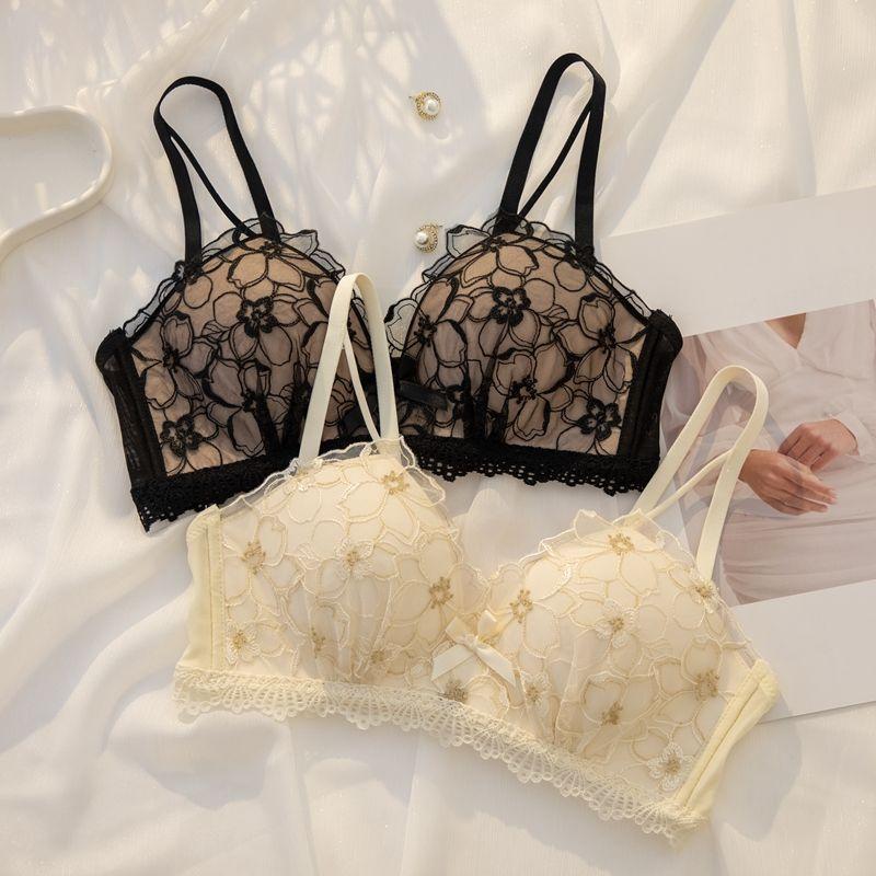 Бюстгальтеры для большой груди Цветочные кружевные Пуш-ап бюстгальтеры для женщин Регулируемое беспроводное нижнее белье Женское нижнее белье Модные милые бюстгальтеры для девушек