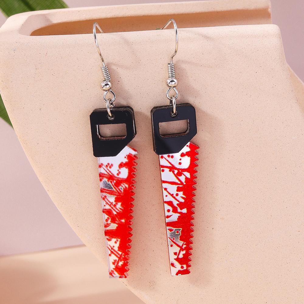 Halloween Bloody Knife Drop Earrings Punk Scissors Saw Dangle Hooks Earrings for Women Girls Night Party Jewelry Gifts
