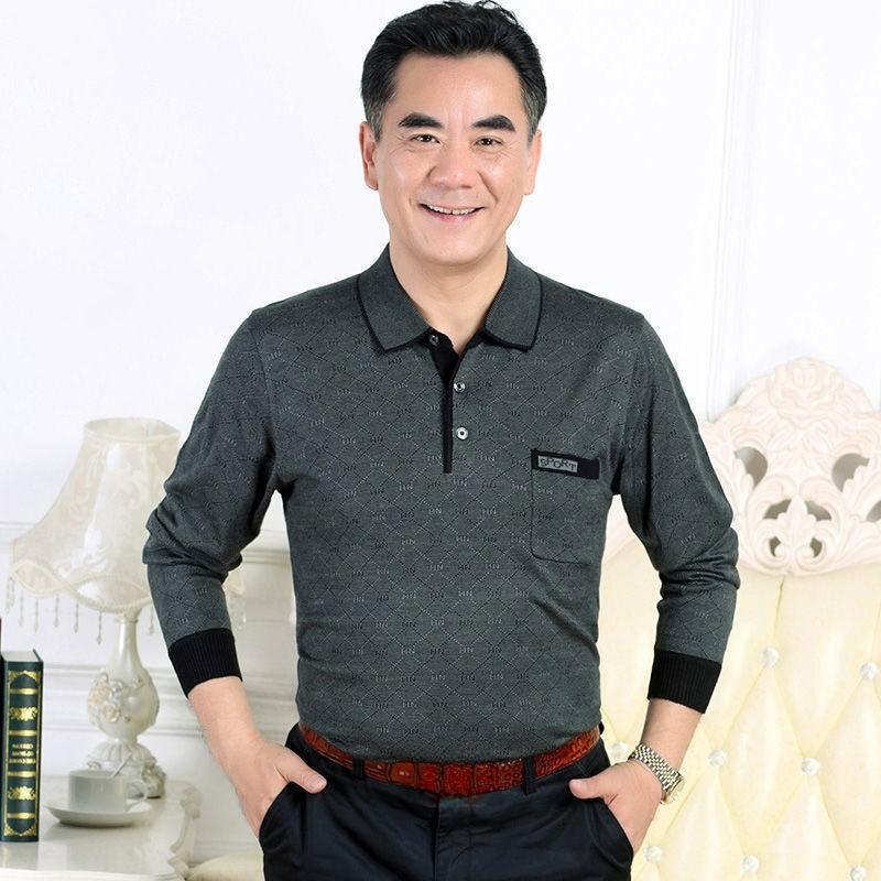 Мужская футболка-поло с воротником на весну и осень, мужская полосатая футболка с длинным рукавом для папы, тонкая осенняя одежда для мужчин