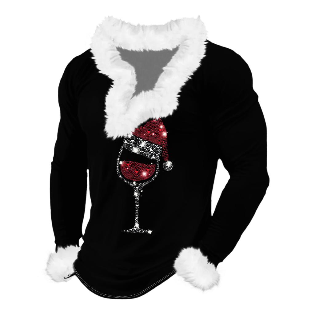 Мужской повседневный плюшевый свитшот с V-образным вырезом и длинными рукавами с мультяшным принтом на флисе