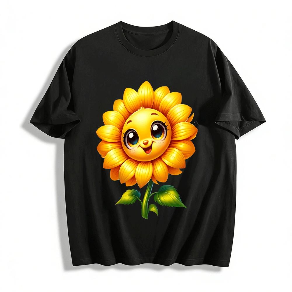 Cute Cartoon Sunflower Print Casual T-Shirt Pure cotton T-shirt
