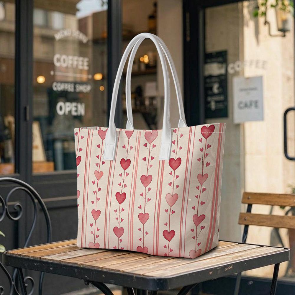 Cute Heart Pattern Tote Bag Casual Large Capacity Shoulder Bag for Daily Use