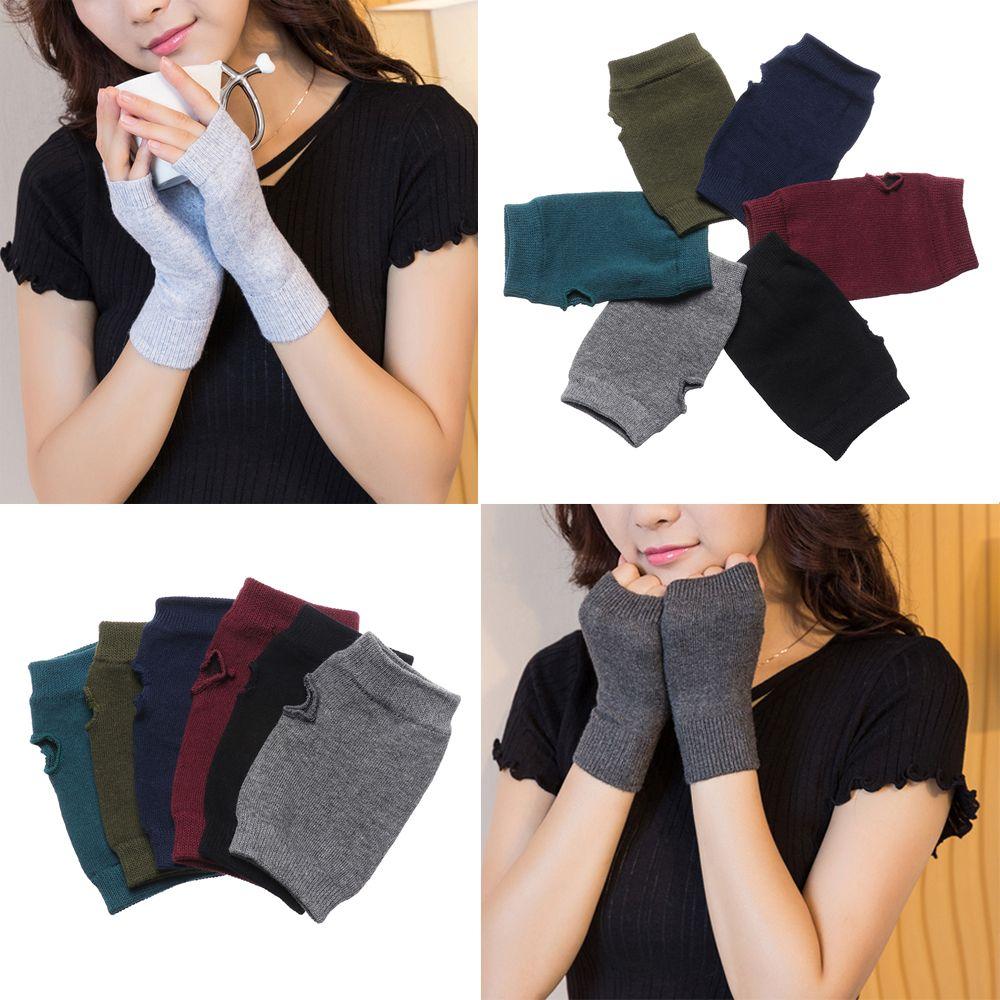 Women Girl Fingerless Sheep Wool Knitted Wool Glove Half Mitten Exposed Finger Wrist Gloves