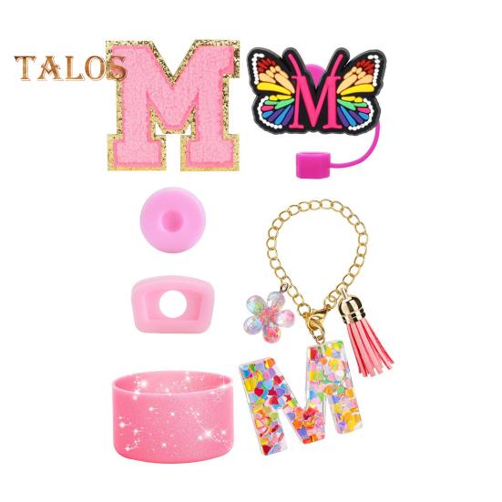 Набор из 6 аксессуаров для стакана, наклейки с буквами, бабочка, соломенная крышка, чехол для чашки, многоразовые, легко моющиеся декоративные аксессуары для стакана Stanley