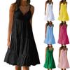 Womens Summer Vacation Beach Dress Elegant Solid Color V Neck Spaghetti Straps Sundress Casual Party Slip Dress