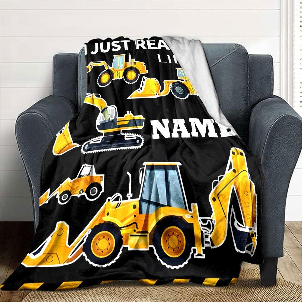 Construction Vehicles Theme Customize Your Name Blankets Soft Cozy And Lightweight Home Blanket Perfect For Bed Sofa Office Or Picnic Ideal Gift For