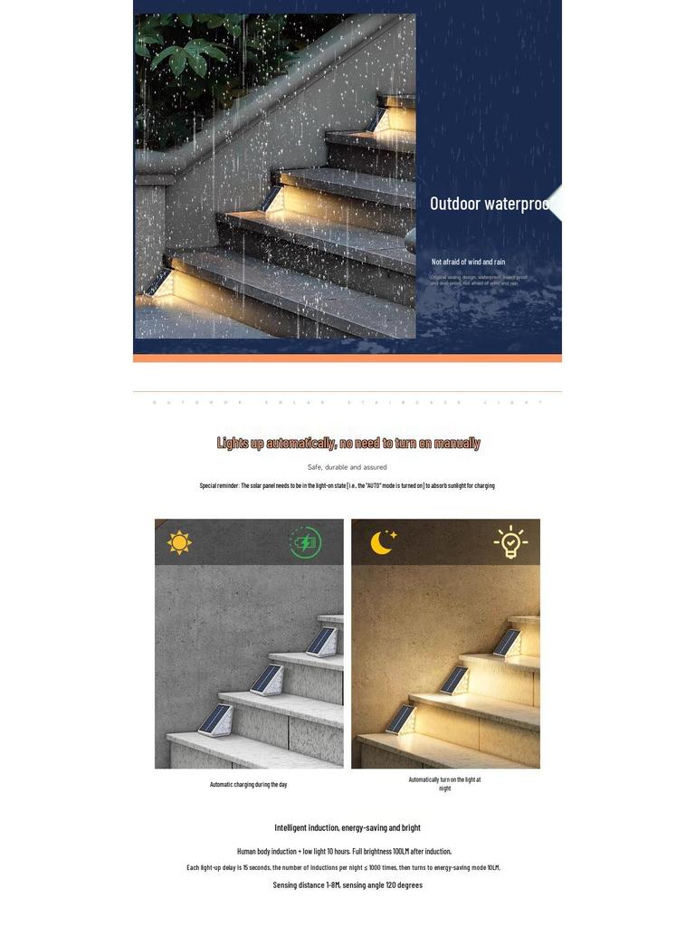 Солнечные треугольные ступеньки для наружных дорожек и дворов