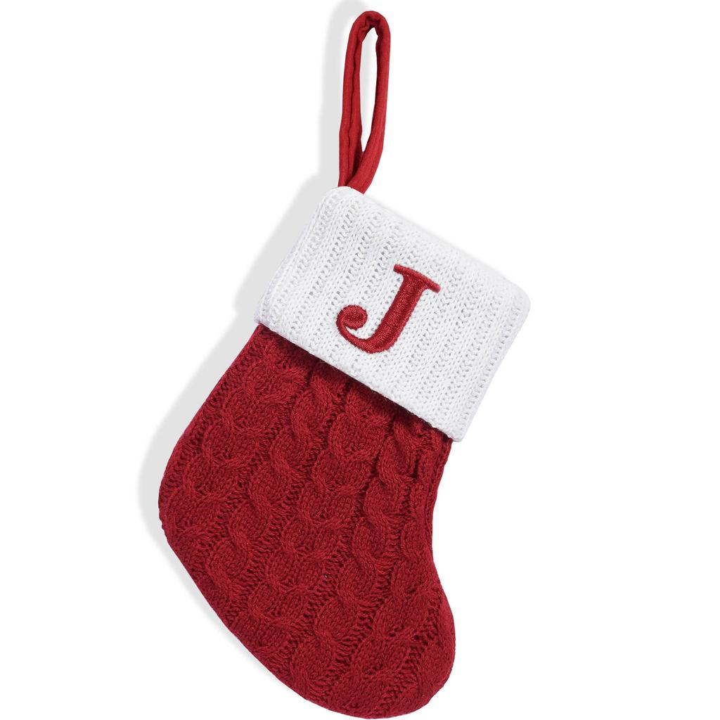 Christmas Stockings with Initials Small Embroidered Letter Knit Stocking Decorations for Family Holiday Tree Fireplace
