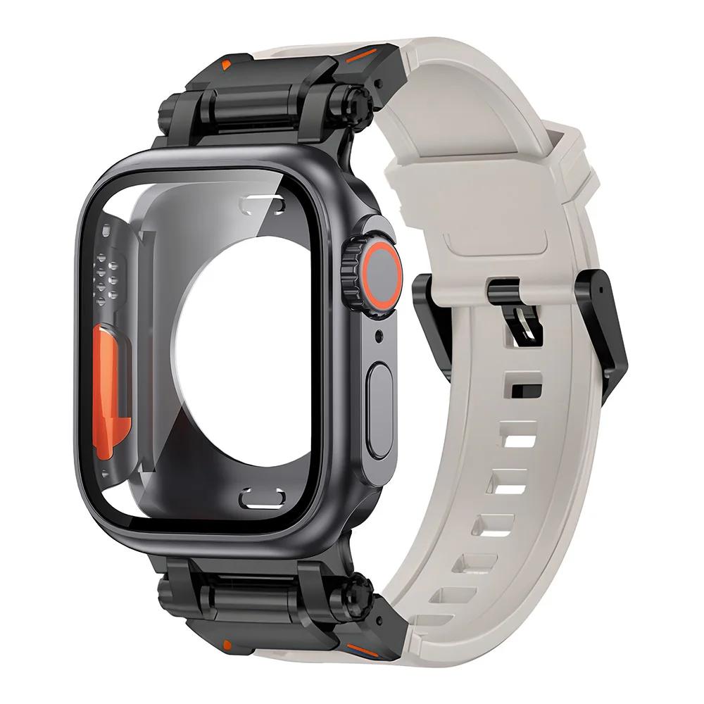 Силиконовый ремешок + защитный чехол, совместимые для Apple Watch Ultra2 49 мм 44 мм 45 мм 41 мм 40 мм для серий IWatch 9 8 7 6 SE 5 4 3 2 1