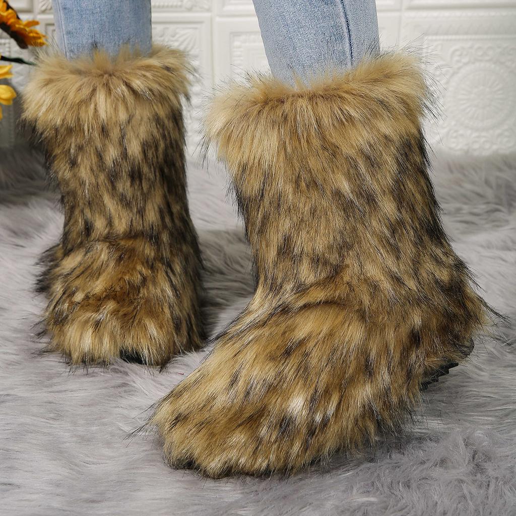 2024 Women's Winter Boots, Women's Fluffy Plush Warm Snow Boots, Luxury Shoes, Women's Fur Boots, 2024able Winter Shoes