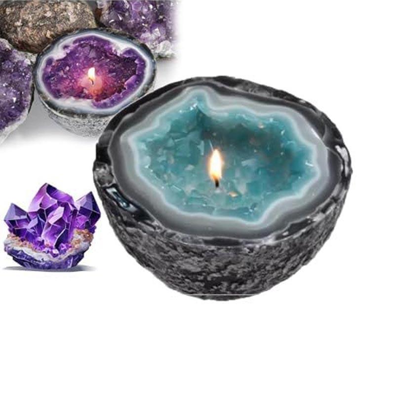 Креативная забавная свеча из хрустальной жеоды, свеча с энергией кристалла намерения/исцеления, свеча из аметиста и розового кварца, украшение в виде чаши для свечей