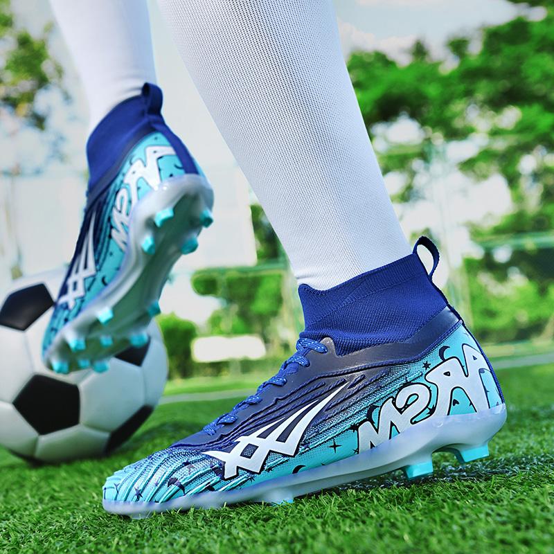 Fashion Pink Football Field Boots Men High Top FG Soccer Shoes Man Outdoor Profession Lightweight Men's Artificial Grass Soccer Cleats