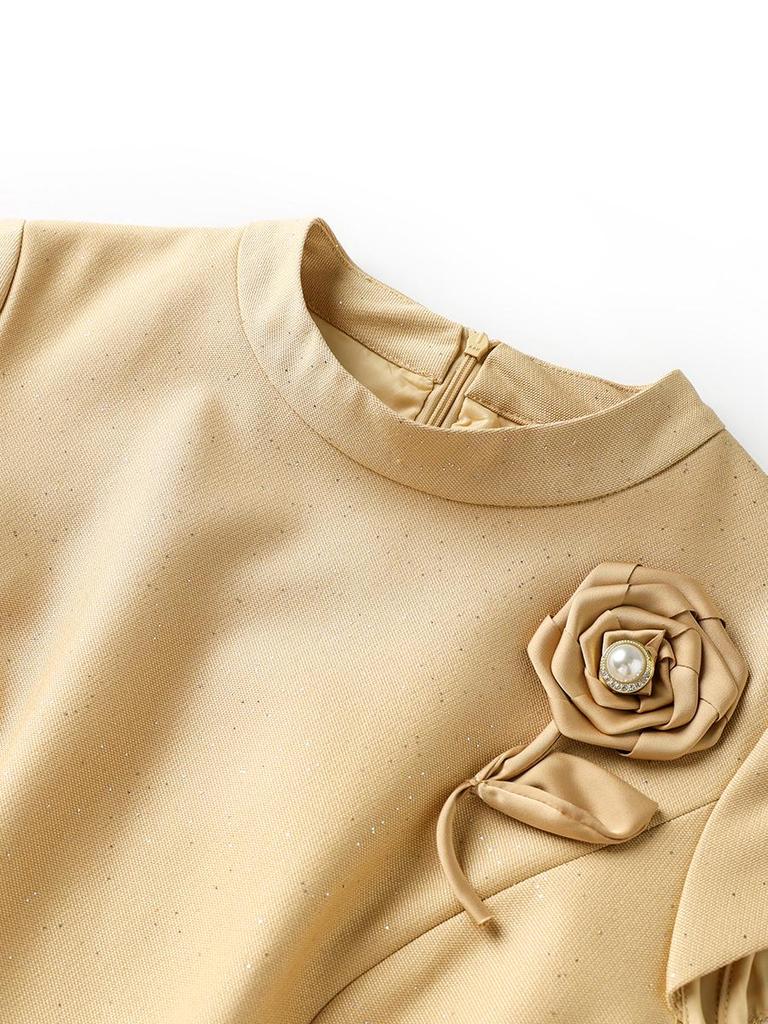 High-Quality Floral 3D Round Neck Jacket & Dress Two-Piece Set for Women